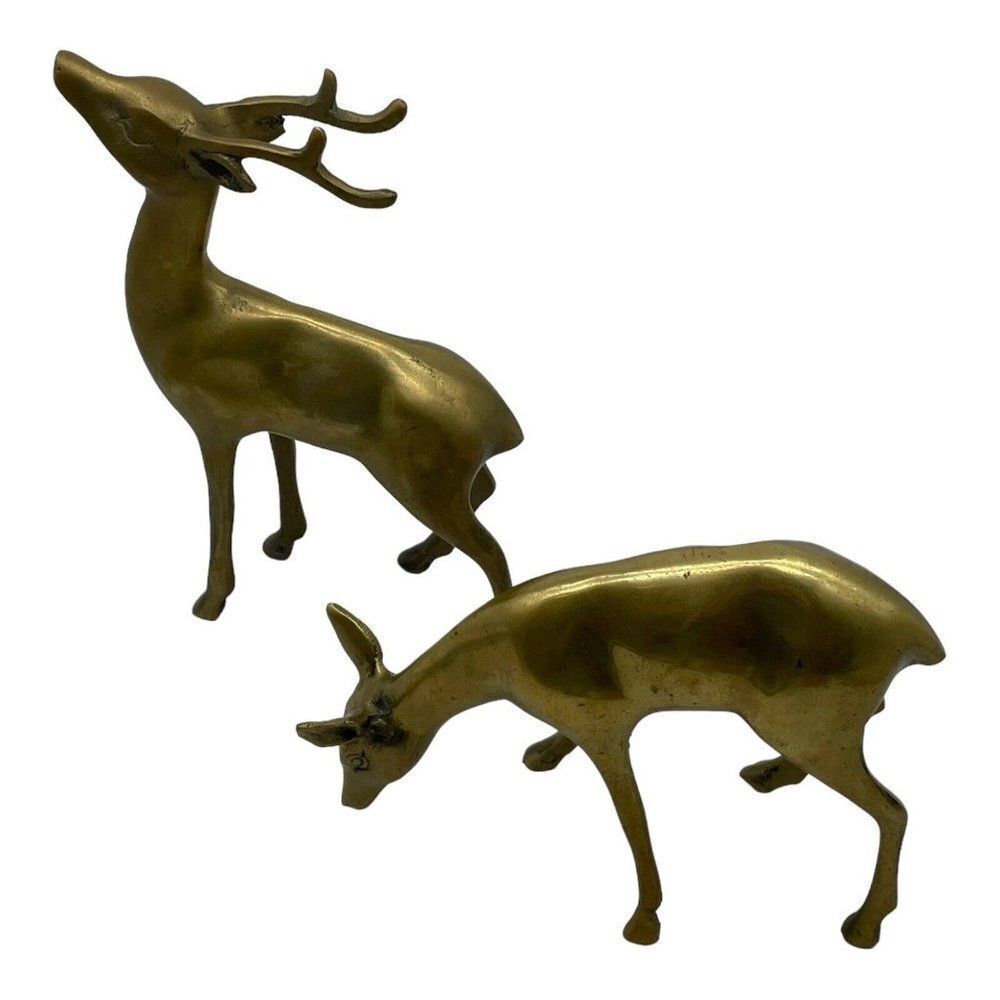 Vintage Brass Smooth Deer Buck and Doe Figurines Statues READ - Picture 2 of 10